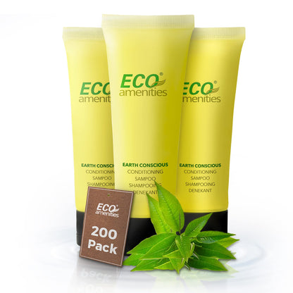 ECO Amenities 200-Pack: 2-in-1 Travel Shampoo & Conditioner, Green Tea Scent