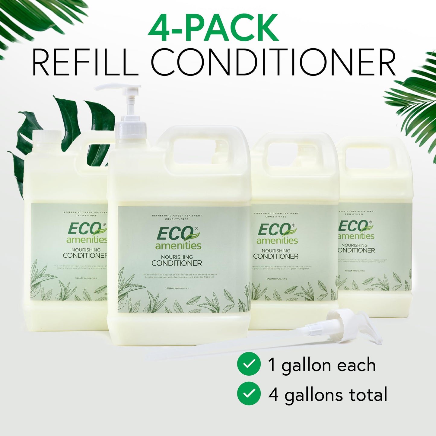 ECO amenities Green Tea Conditioner Refill – 4-Pack, 1 Gallon Each (Rectangular Bottles)