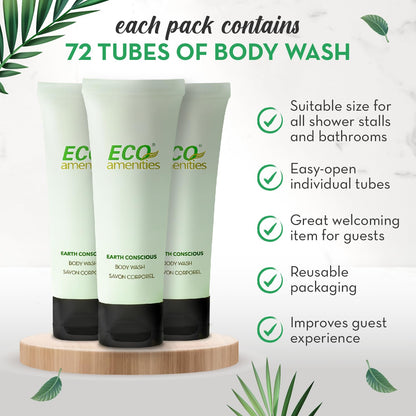 ECO Amenities Hotel Body Wash – TSA-Approved Travel Size, 0.75 oz, Pack of 72, Green Tea