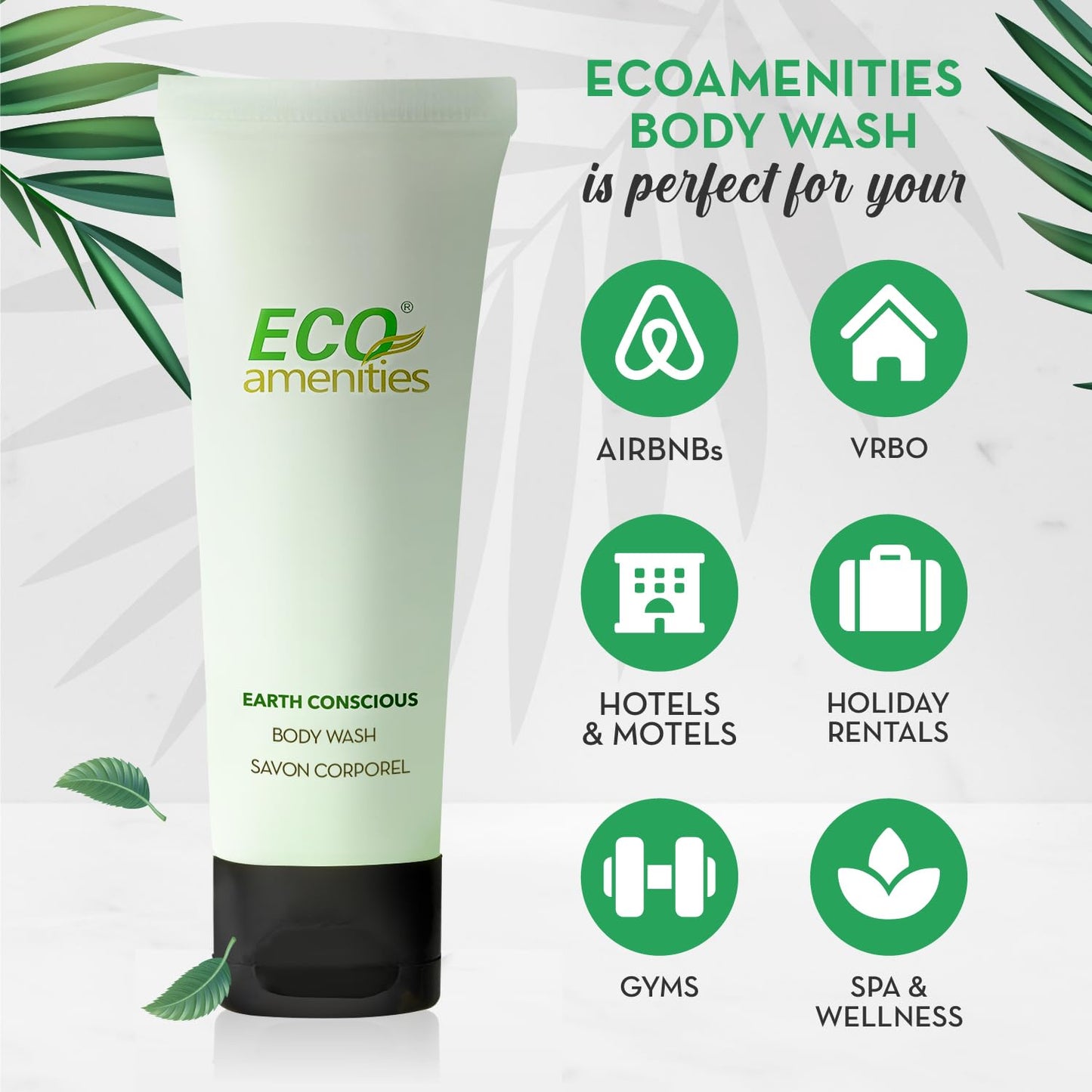 ECO Amenities Hotel Body Wash – TSA-Approved Travel Size, 0.75 oz, Pack of 72, Green Tea