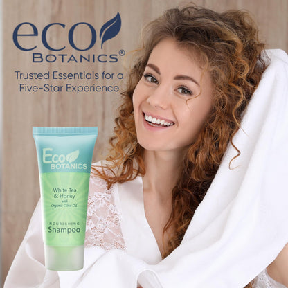 Eco Botanics Travel Size Hotel Shampoo 20 Count – Paraben-Free, White Tea Scent, Aloe Honey Olive Oil