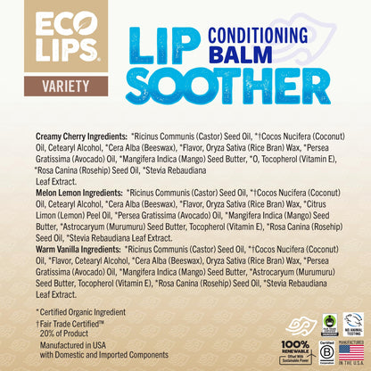 Eco Lips Conditioning Lip Soother – Natural Lip Balm 3-Pack (0.15 oz) | Clean Beauty