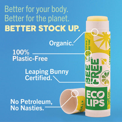 Eco Lips Vegan Lip Balm Sweet Mint – 3 Pack | Plastic-Free Plant Pod, Made in USA