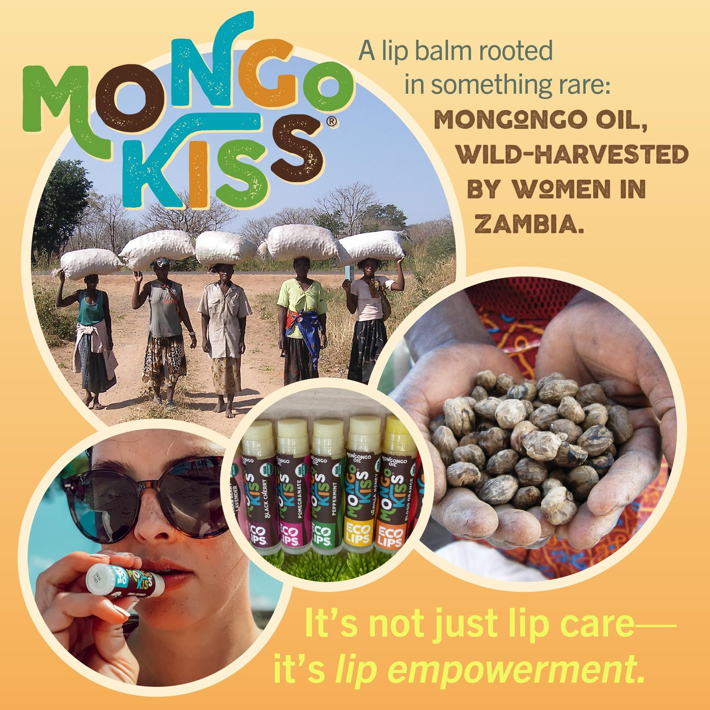 Eco Lips Mongo Kiss Organic Lip Balm 4 Pack – Blood Orange, Yumberry, Strawberry Lavender, Black Cherry | 100% USDA Organic