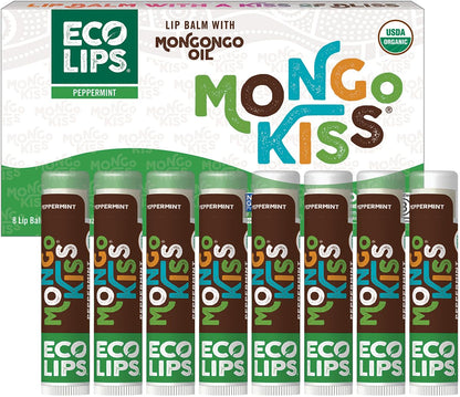 Eco Lips Mongo Kiss 8-Pack USDA Organic Lip Balm – Peppermint, Made in USA