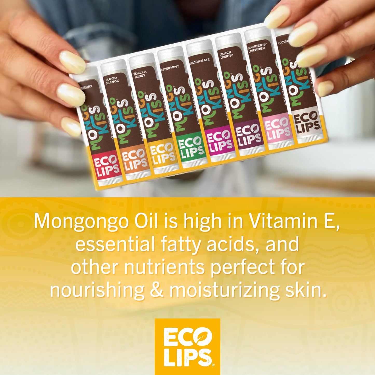 Eco Lips Mongo Kiss USDA Organic Lip Balm Set — 8-Pack, Honey Vanilla, 0.15 oz Each, Made in USA