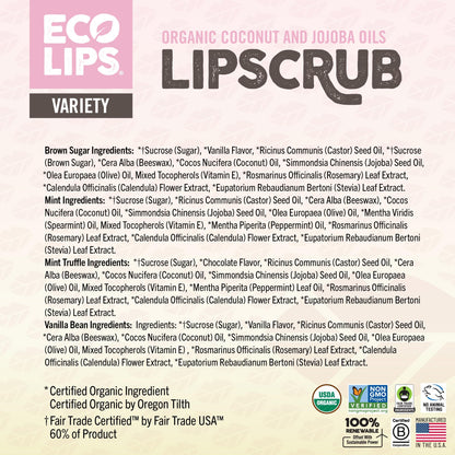 Eco Lips Lip Sugar Scrub 4-Pack – Organic Lip Care with Sugar & Coconut Oil