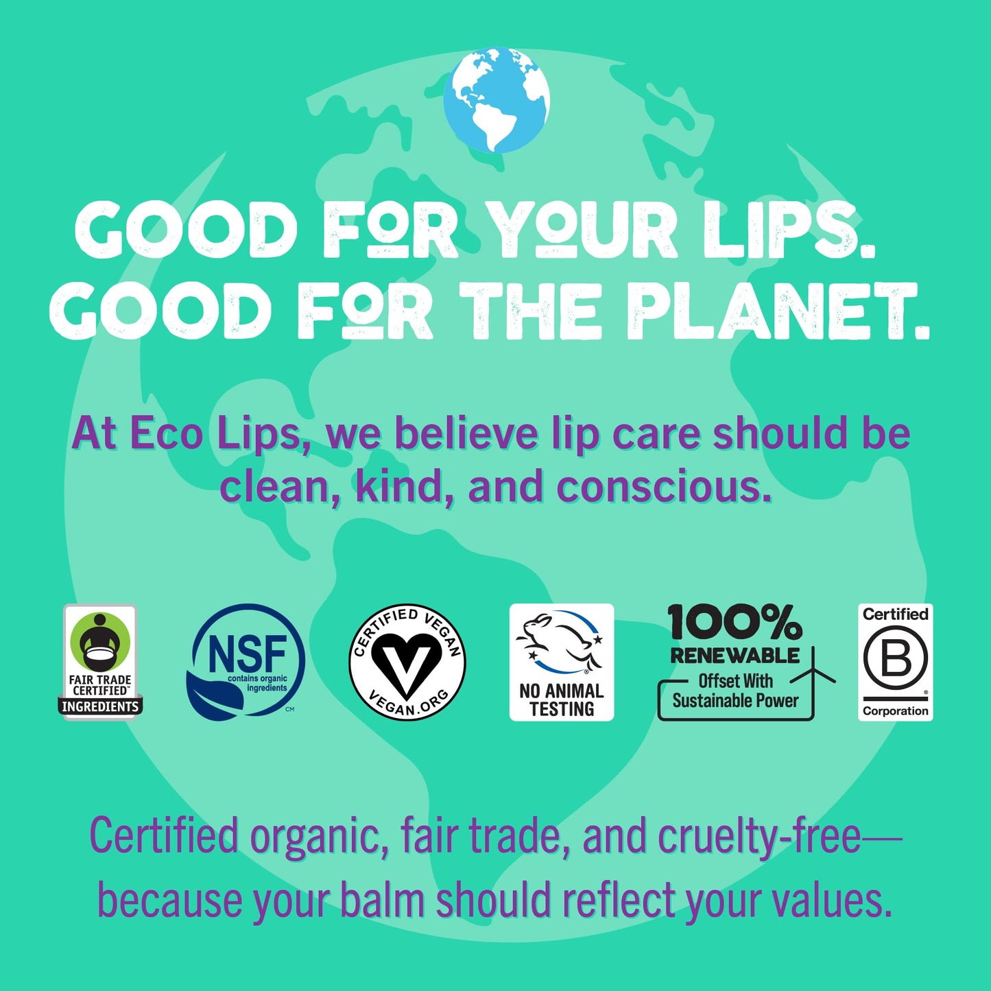 Eco Lips Vegan Lip Balm Sweet Mint – 3 Pack | Plastic-Free Plant Pod, Made in USA