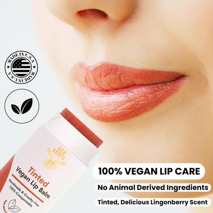 ECO ROOTS Tinted Lip Balm 2 Pack – Organic Vegan Lip Moisturizer, Plastic-Free, Compostable Packaging, Made in USA