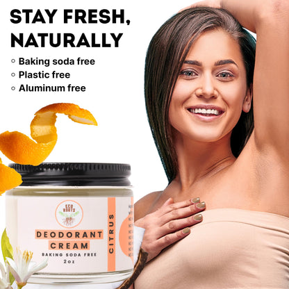 Eco Roots Natural Deodorant Cream – Aluminum-Free, Baking Soda-Free, Citrus