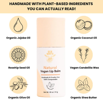 Natural Lip Balm 2 Pack | ECO ROOTS Organic Vegan Moisturizer, Plastic-Free Packaging, USA-Made