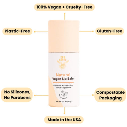 Natural Lip Balm 2 Pack | ECO ROOTS Organic Vegan Moisturizer, Plastic-Free Packaging, USA-Made