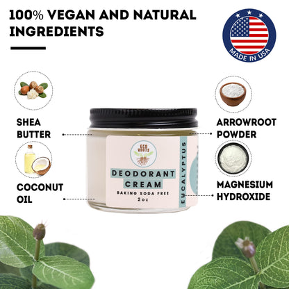 ECO ROOTS Natural Deodorant Cream – Baking Soda Free, Aluminum Free, Eucalyptus
