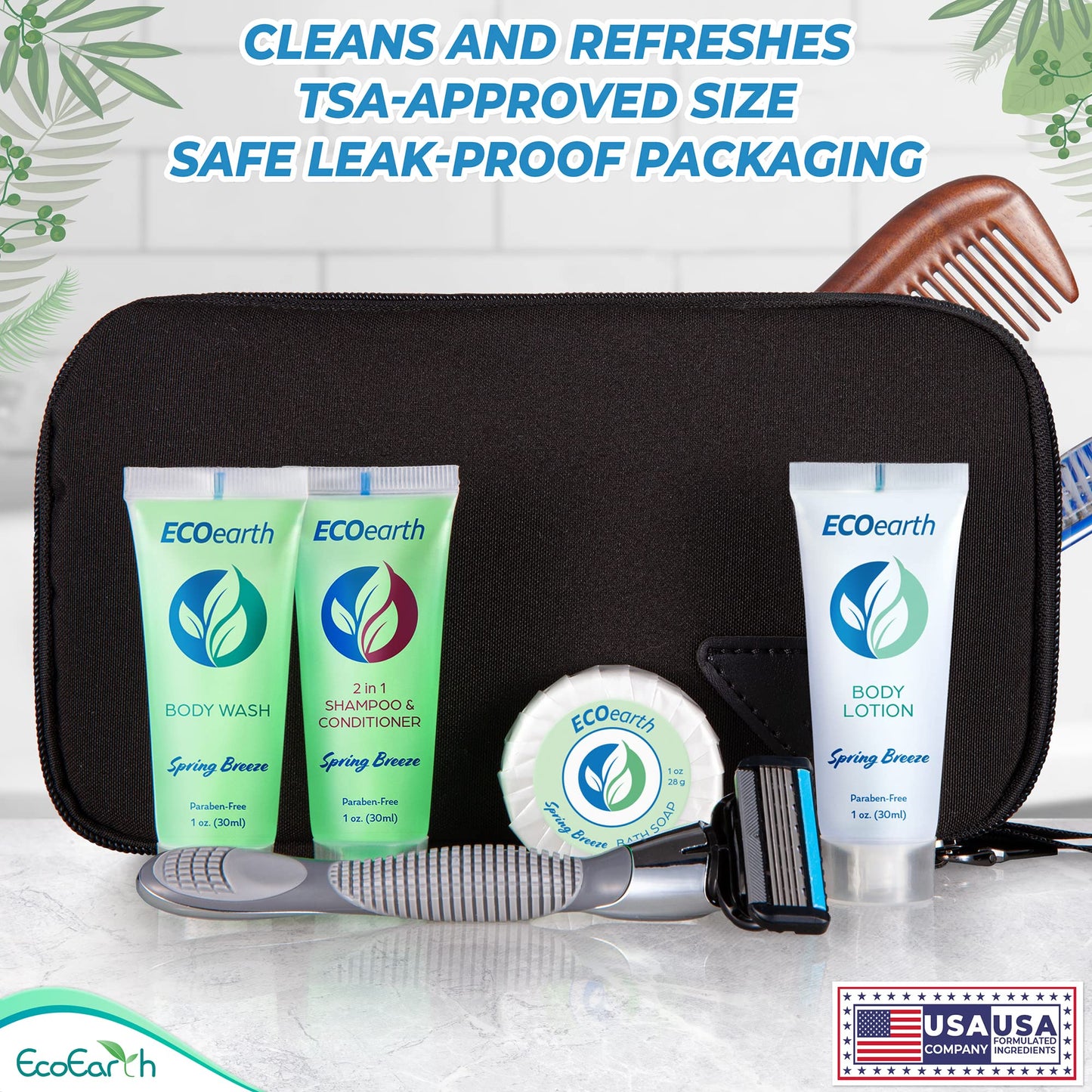 EcoEarth Travel Size 2-in-1 Shampoo & Conditioner – Spring Breeze, 1 oz, 200 Pack