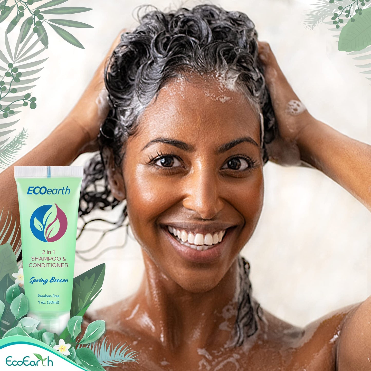 EcoEarth Travel Size 2-in-1 Shampoo & Conditioner – Spring Breeze, 1 oz, 200 Pack