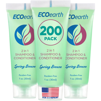EcoEarth Travel Size 2-in-1 Shampoo & Conditioner – Spring Breeze, 1 oz, 200 Pack