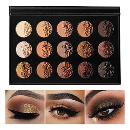 Ecofavor Nude Gold Eyeshadow Palette – 15 Shades, Ultra-Blendable, Waterproof, Travel Size