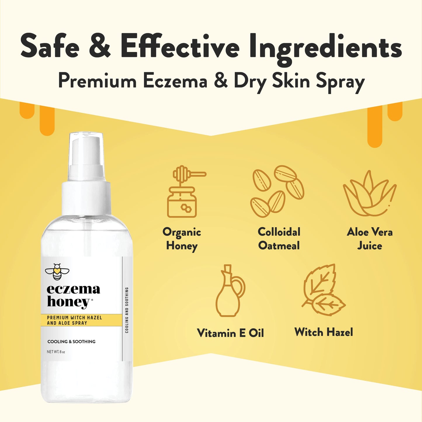 ECZEMA HONEY Premium Witch Hazel & Aloe Spray – Unscented Facial Mist, Dewy Makeup Setting & Daily Hydration (8 Oz)
