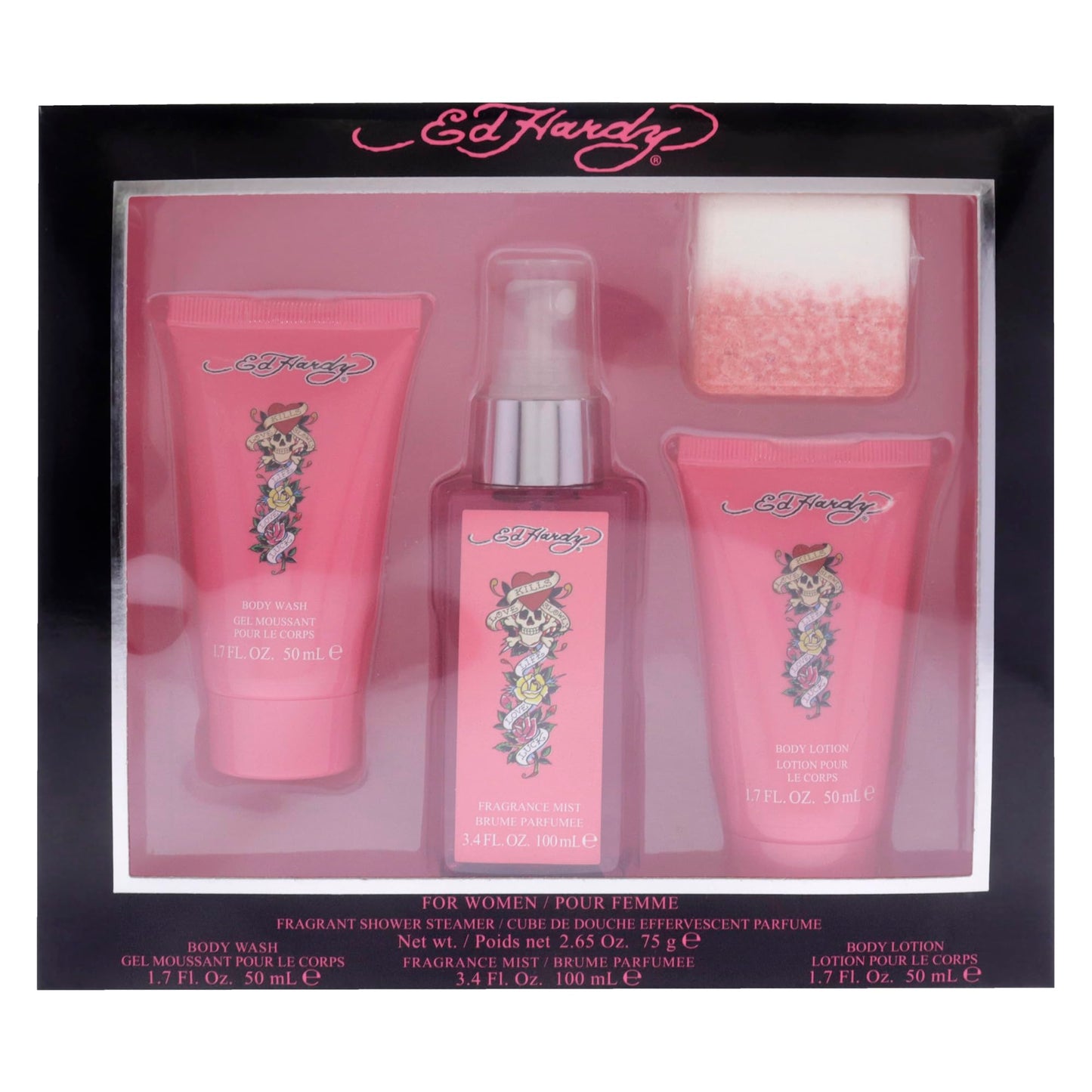 ED HARDY 4-Piece Gift Set for Women — Body Mist, Lotion, Wash & Shower Steamer