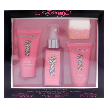 ED HARDY 4-Piece Gift Set for Women — Body Mist, Lotion, Wash & Shower Steamer