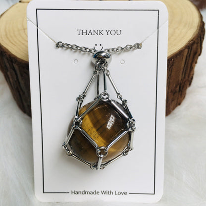 Handmade Natural Crystal Mesh Bamboo Necklace
