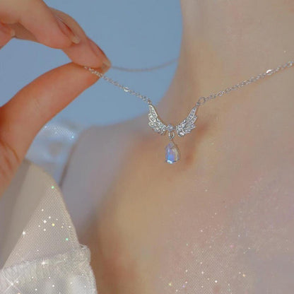 Angel Wings Moonstone Necklace for Women