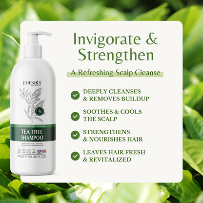 EDENIKA BOTANICALS Tea Tree Oil Shampoo – Soothes Itchy Scalp, Deep Cleansing, Sulfate-Free