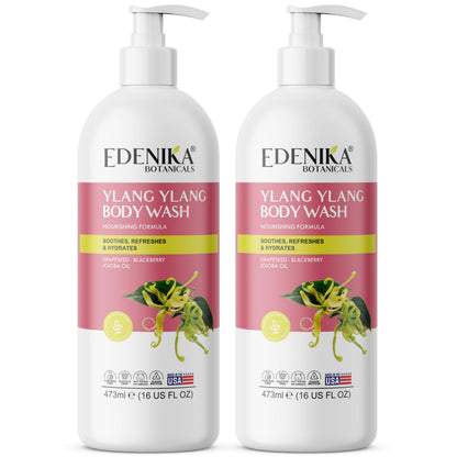 EDENIKA BOTANICALS Ylang Ylang Body Wash – Nourishing, Hydrating, Organic (2-Pack, 16 oz)