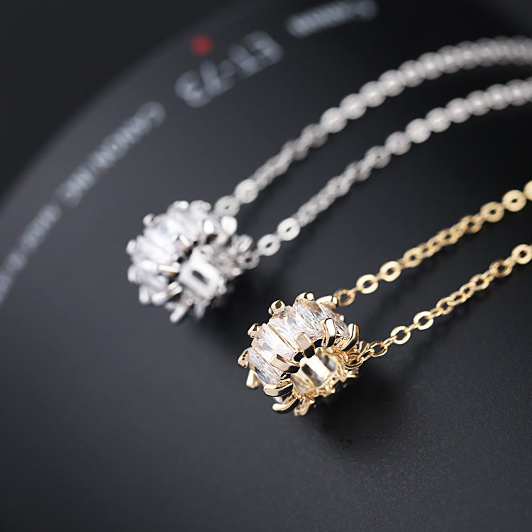 Cylinder Zircon Necklace with Rhinestones