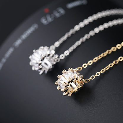 Cylinder Zircon Necklace with Rhinestones