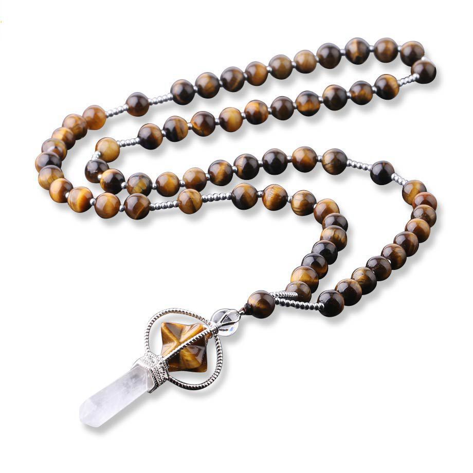 Natural Stone Crystal Column Pendant Necklace