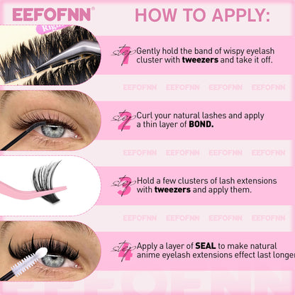 Eefofnn Lash Clusters Kit with Spikes – Cat Eye Volume DIY Lash Extensions