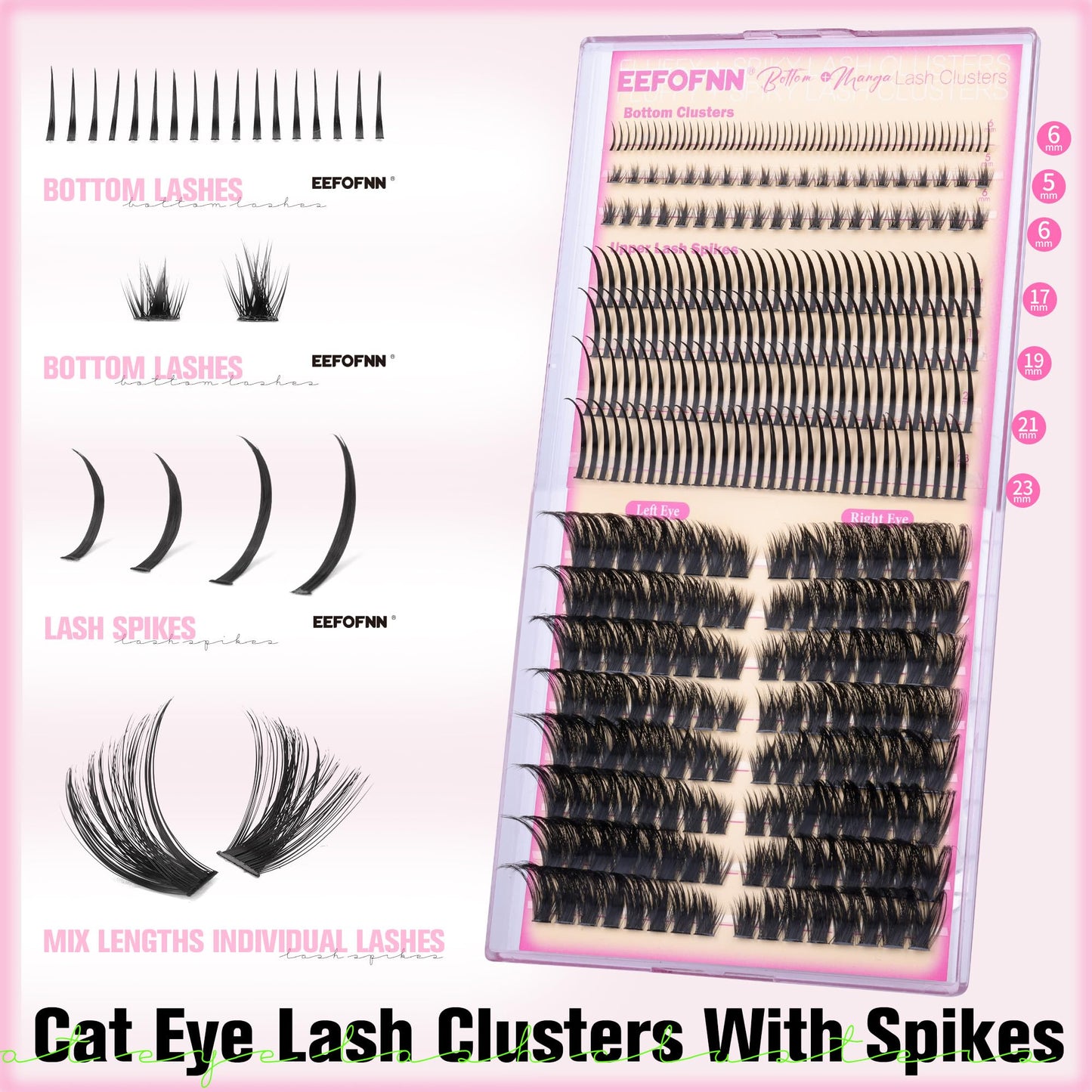 Eefofnn Lash Clusters Kit with Spikes – Cat Eye Volume DIY Lash Extensions
