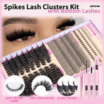 Eefofnn Lash Clusters Kit with Spikes – Cat Eye Volume DIY Lash Extensions