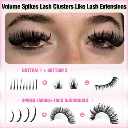 Eefofnn Lash Clusters Kit with Spikes – Cat Eye Volume DIY Lash Extensions