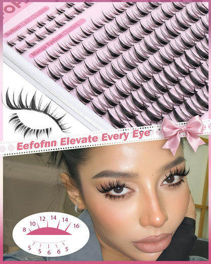 Eefofnn Manga Lash Clusters Kit – Fairy Spiky Lashes & Bottom Lashes (8-16mm)