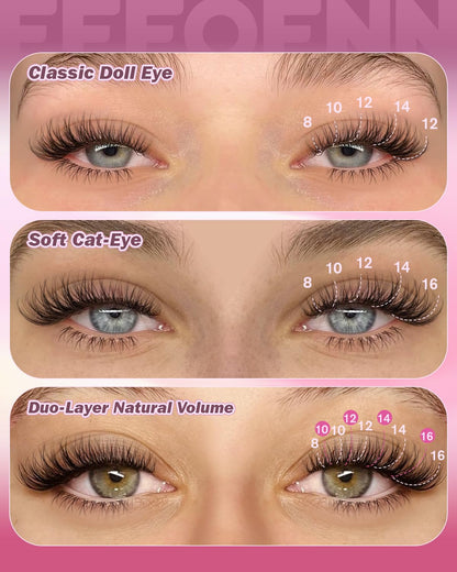 Eefofnn Lash Clusters Kit Wispy Natural Lashes DIY Top & Bottom 8-16mm C-Curly