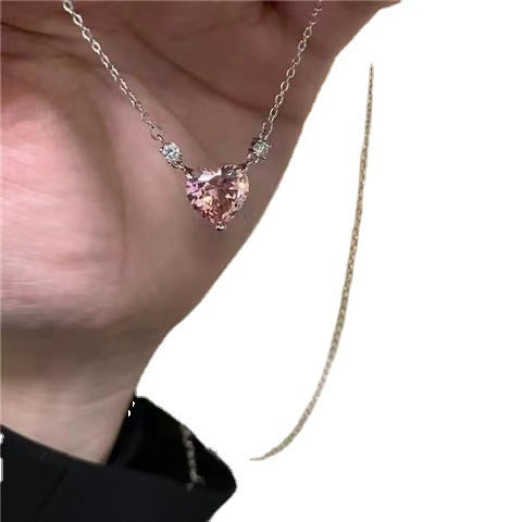 Pink Heart Crystal Pendant Necklace