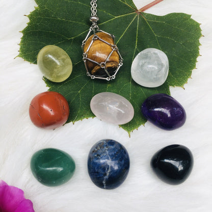 Handmade Natural Crystal Mesh Bamboo Necklace