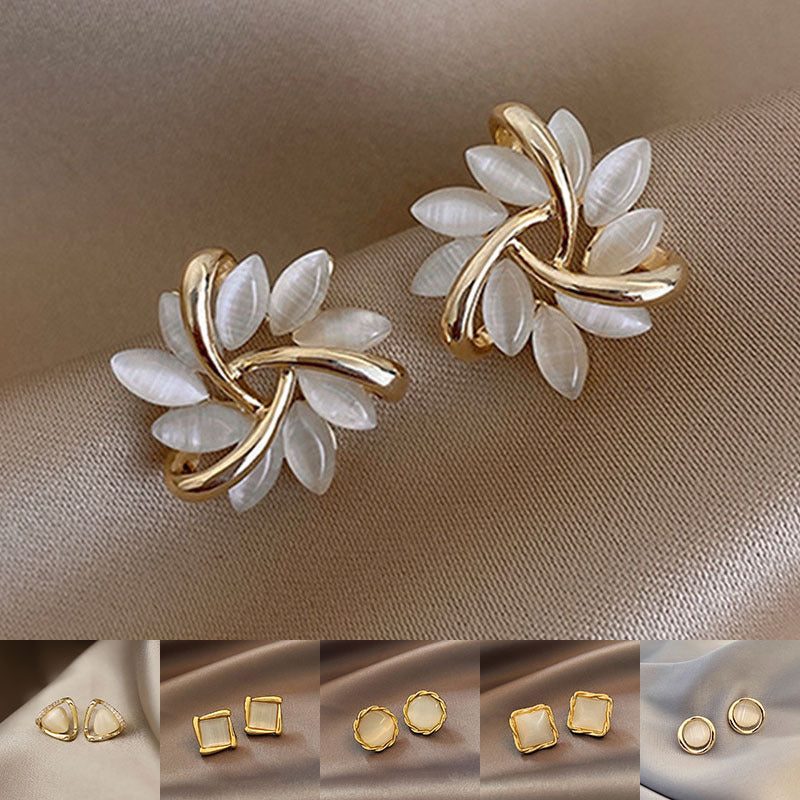 Cat's Eye Flower Earrings High Sense Opal Square Triangle Geometry Earrings
