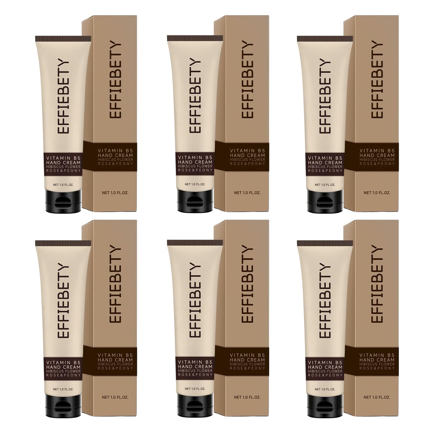 EFFIEBETY 6 Pack Vitamin B5 Hand Cream – Fast-Absorbing, Non-Greasy, Hibiscus Rose & Peony