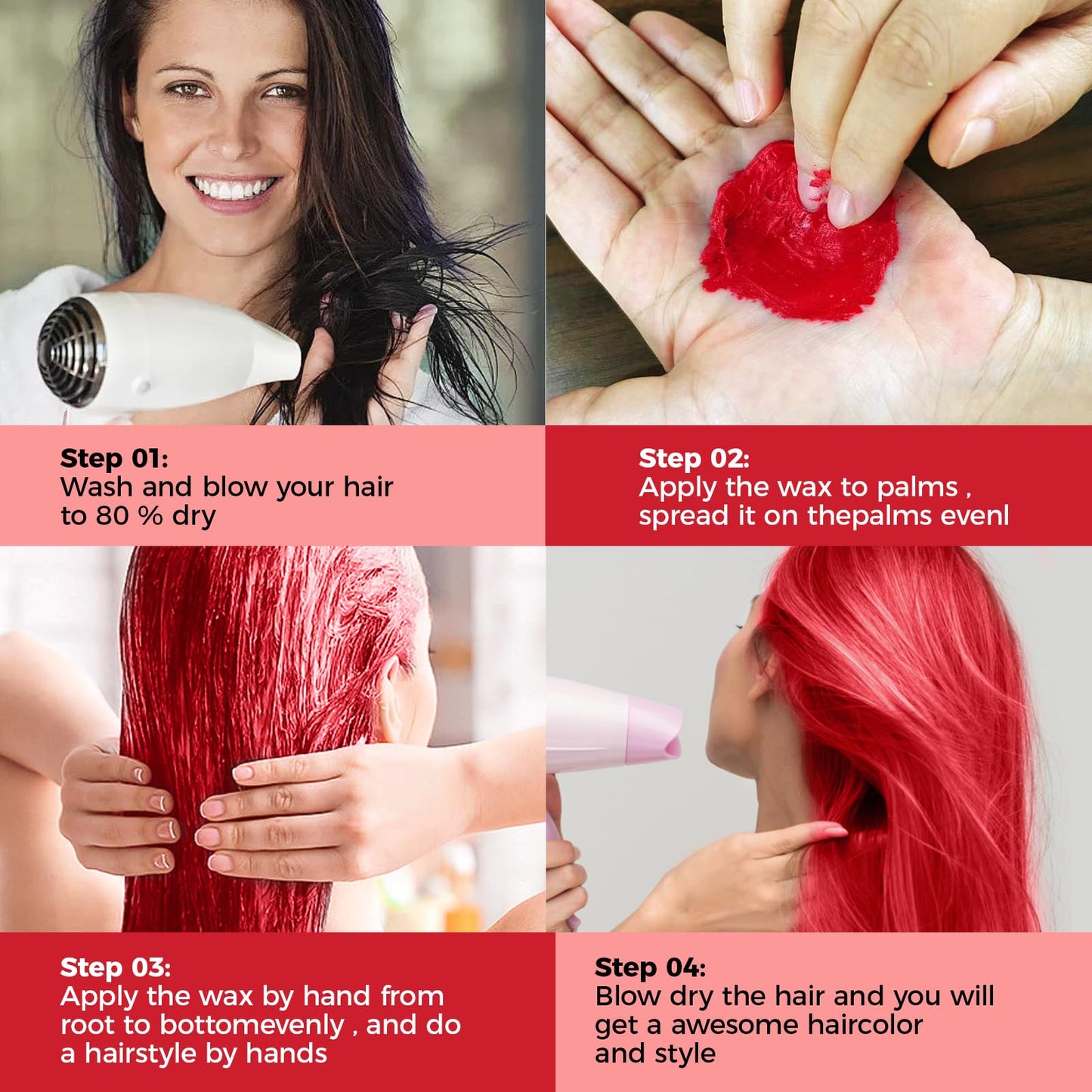 EFLY 4.23 oz Instant Hairstyle Cream – Temporary Red Hair Color Wax for Party & Cosplay