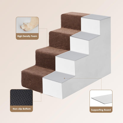 EHEYCIGA Dog Stairs for Bed - 4-Step High-Bed Pet Steps, Non-Slip Foldable Ramp (Brown)