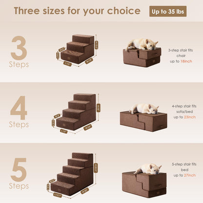 EHEYCIGA Dog Stairs for Bed - 4-Step High-Bed Pet Steps, Non-Slip Foldable Ramp (Brown)