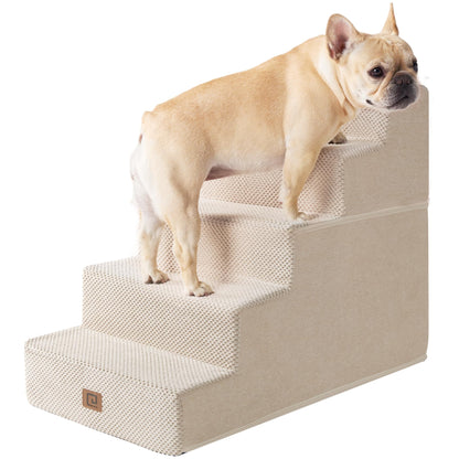EHEYCIGA 5-Step Dog Stairs for Bed - 22.5-Inch High, Non-Slip Beige