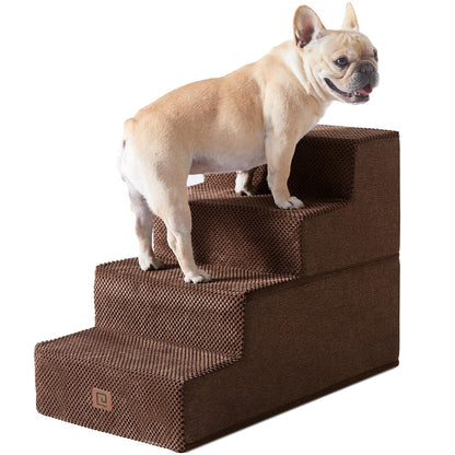 EHEYCIGA Dog Stairs for Bed - 4-Step High-Bed Pet Steps, Non-Slip Foldable Ramp (Brown)