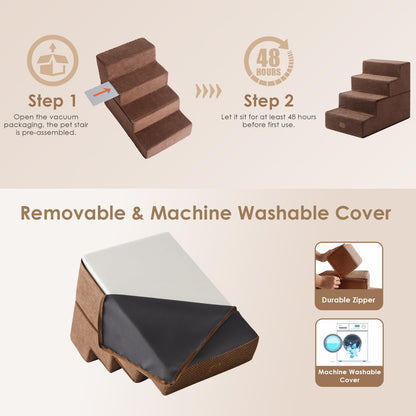 EHEYCIGA Dog Stairs for Bed - 4-Step High-Bed Pet Steps, Non-Slip Foldable Ramp (Brown)