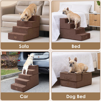 EHEYCIGA Dog Stairs for Bed - 4-Step High-Bed Pet Steps, Non-Slip Foldable Ramp (Brown)