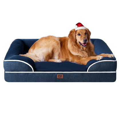 EHEYCIGA Egg-Crate Memory Foam Dog Bed – Waterproof, Large Navy (41 x 27 x 6.5 in)