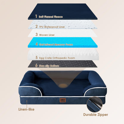 EHEYCIGA Egg-Crate Memory Foam Dog Bed – Waterproof, Large Navy (41 x 27 x 6.5 in)